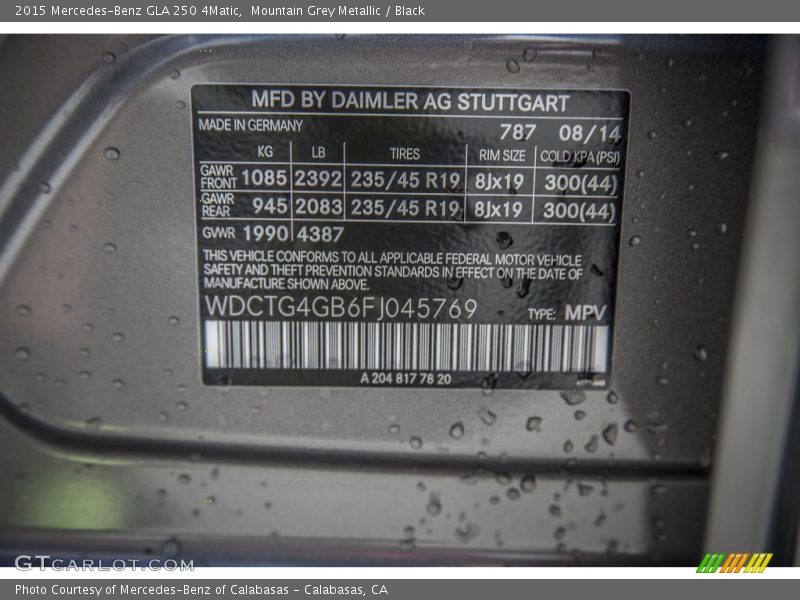 2015 GLA 250 4Matic Mountain Grey Metallic Color Code 787