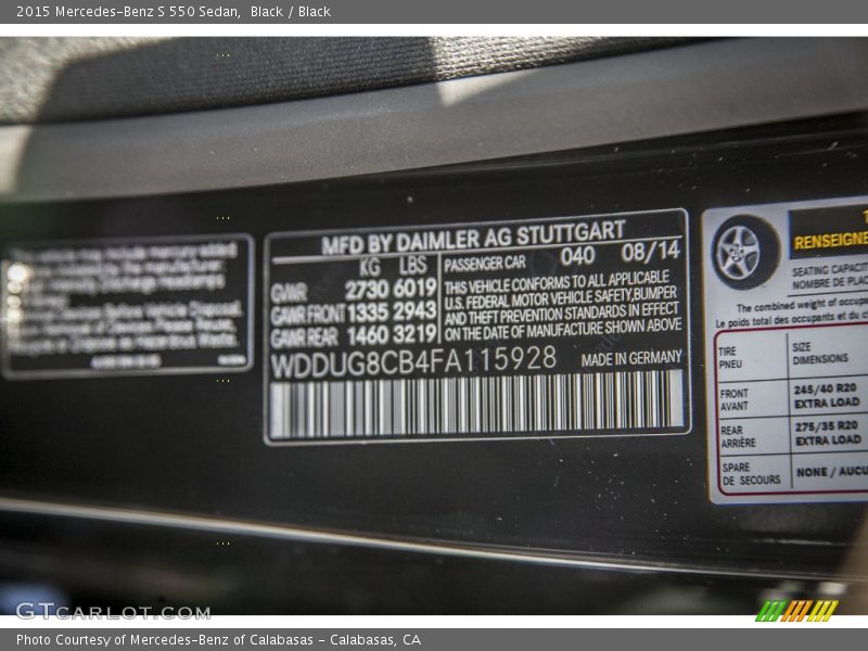 Black / Black 2015 Mercedes-Benz S 550 Sedan