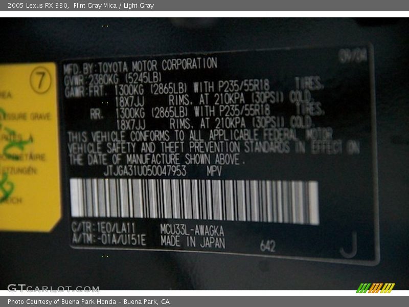Flint Gray Mica / Light Gray 2005 Lexus RX 330