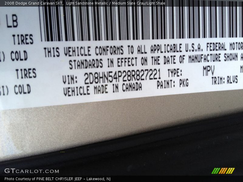 Light Sandstone Metallic / Medium Slate Gray/Light Shale 2008 Dodge Grand Caravan SXT