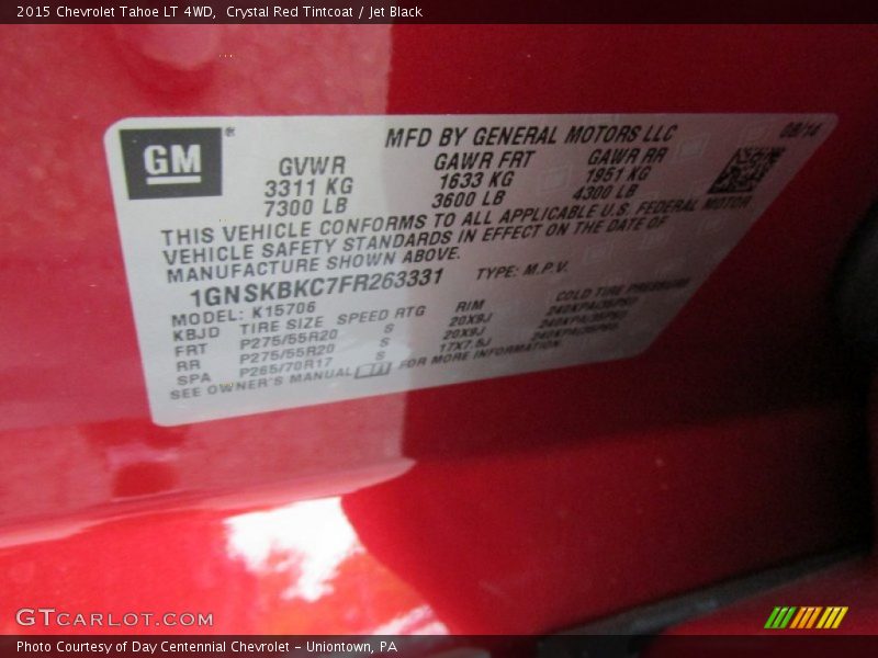 Crystal Red Tintcoat / Jet Black 2015 Chevrolet Tahoe LT 4WD