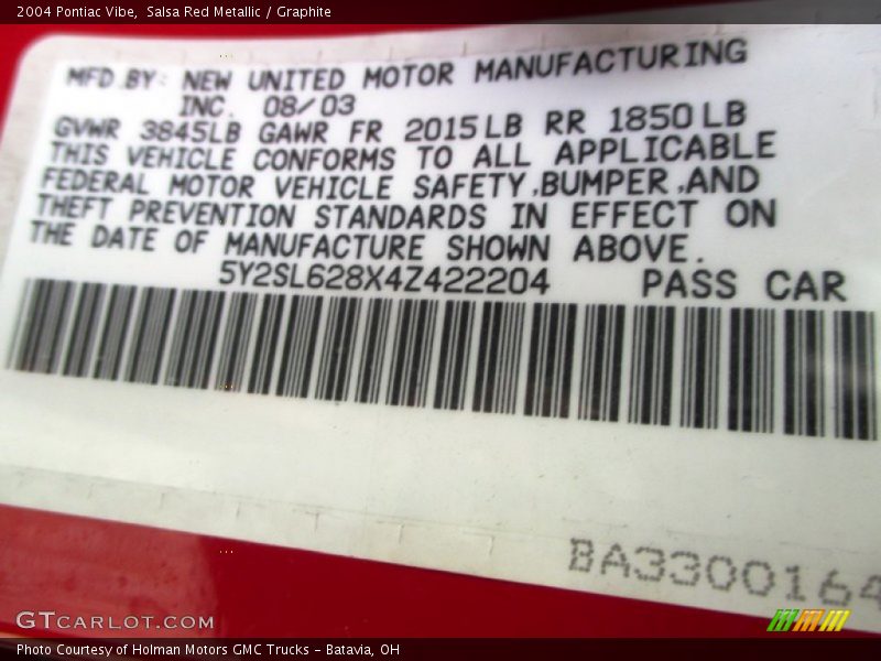 Salsa Red Metallic / Graphite 2004 Pontiac Vibe