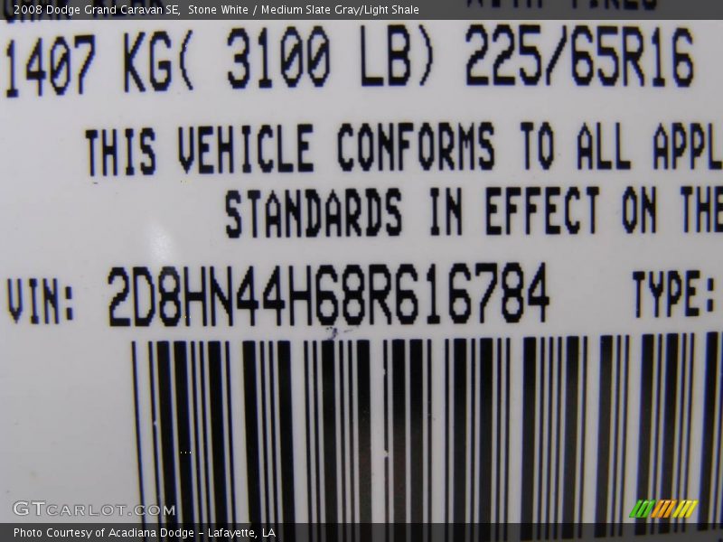 Stone White / Medium Slate Gray/Light Shale 2008 Dodge Grand Caravan SE