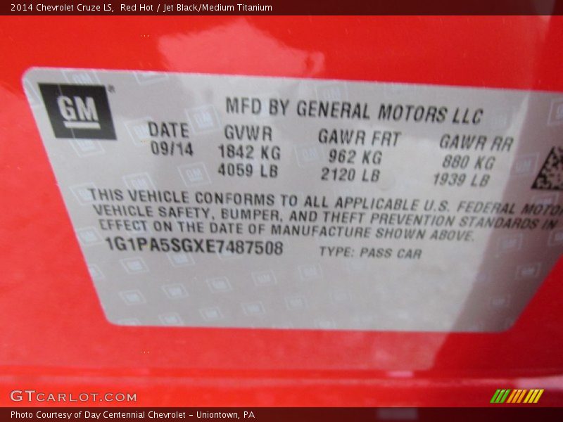 Red Hot / Jet Black/Medium Titanium 2014 Chevrolet Cruze LS