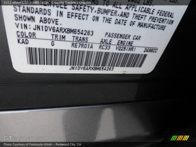Graphite Shadow / Graphite 2011 Infiniti G 25 x AWD Sedan