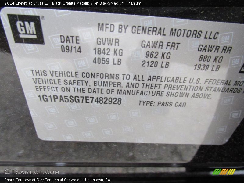 Black Granite Metallic / Jet Black/Medium Titanium 2014 Chevrolet Cruze LS