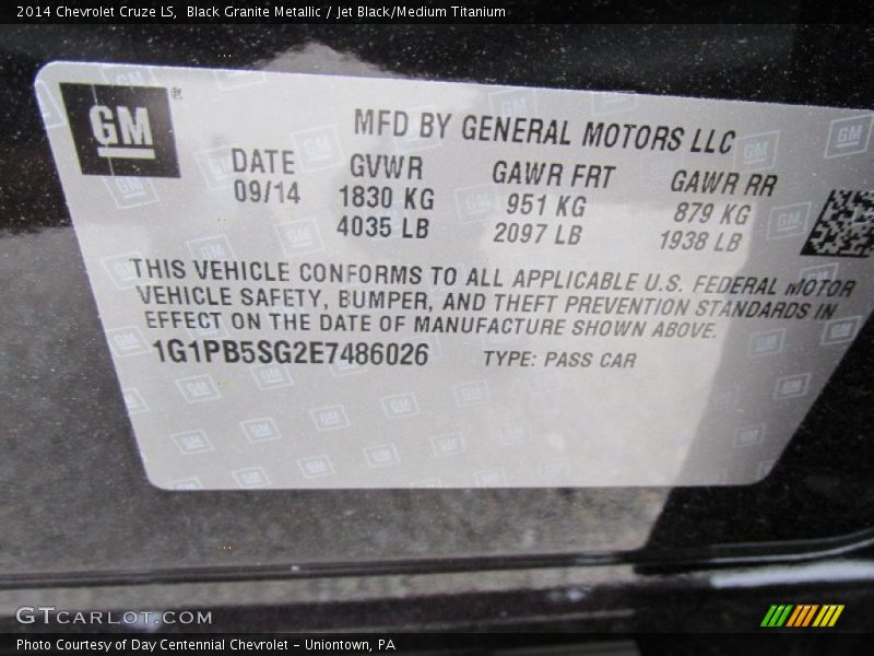 Black Granite Metallic / Jet Black/Medium Titanium 2014 Chevrolet Cruze LS