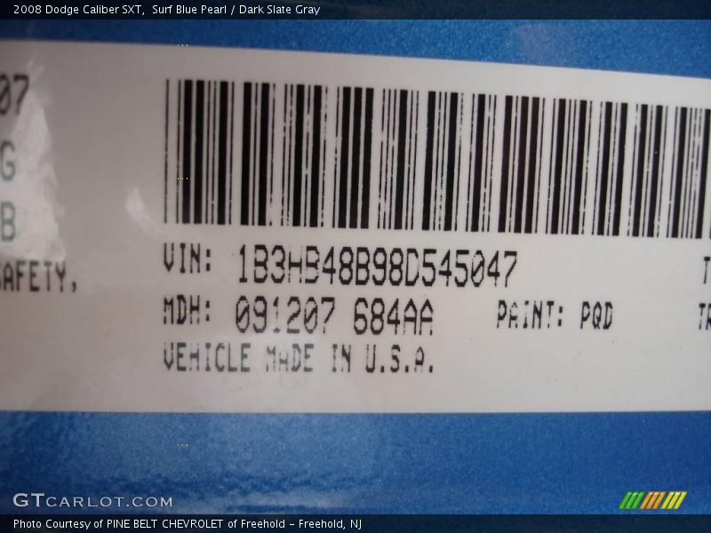 Surf Blue Pearl / Dark Slate Gray 2008 Dodge Caliber SXT