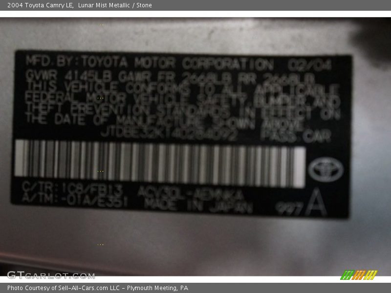 Lunar Mist Metallic / Stone 2004 Toyota Camry LE
