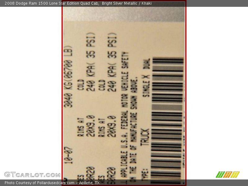 Bright Silver Metallic / Khaki 2008 Dodge Ram 1500 Lone Star Edition Quad Cab