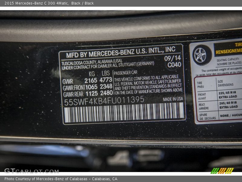 Black / Black 2015 Mercedes-Benz C 300 4Matic
