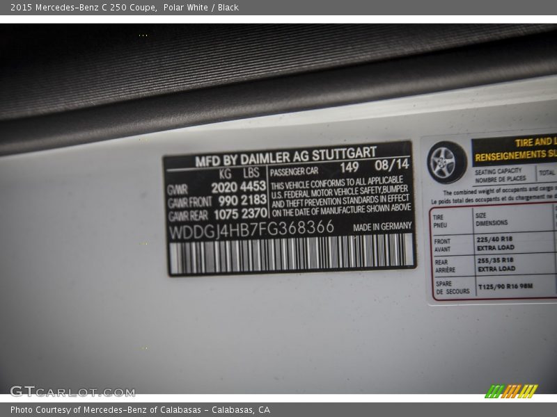 Polar White / Black 2015 Mercedes-Benz C 250 Coupe