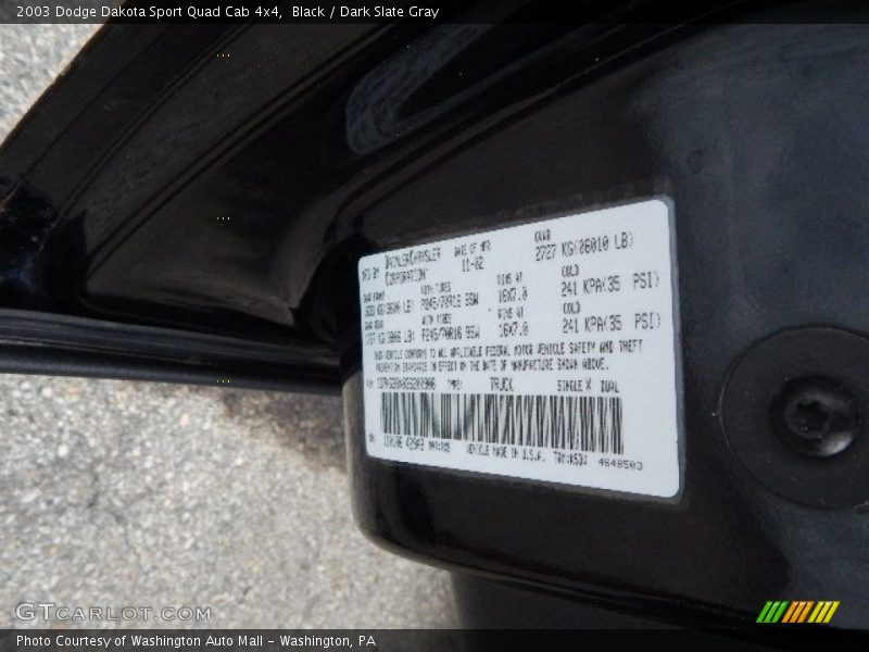 Black / Dark Slate Gray 2003 Dodge Dakota Sport Quad Cab 4x4