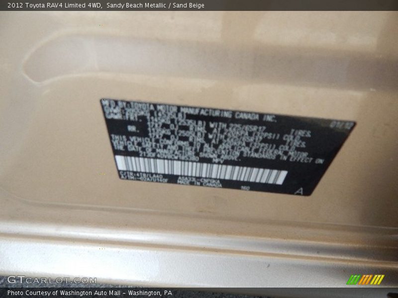 Sandy Beach Metallic / Sand Beige 2012 Toyota RAV4 Limited 4WD