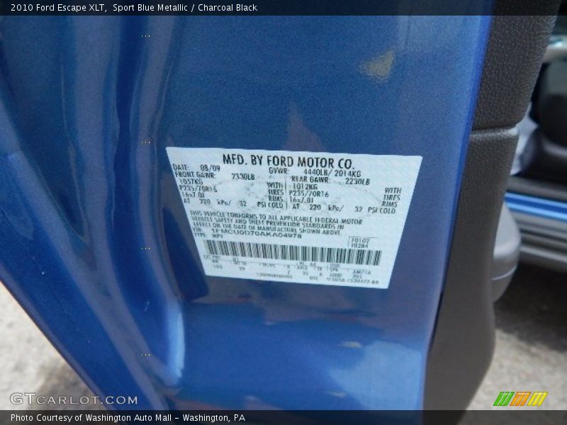 Sport Blue Metallic / Charcoal Black 2010 Ford Escape XLT