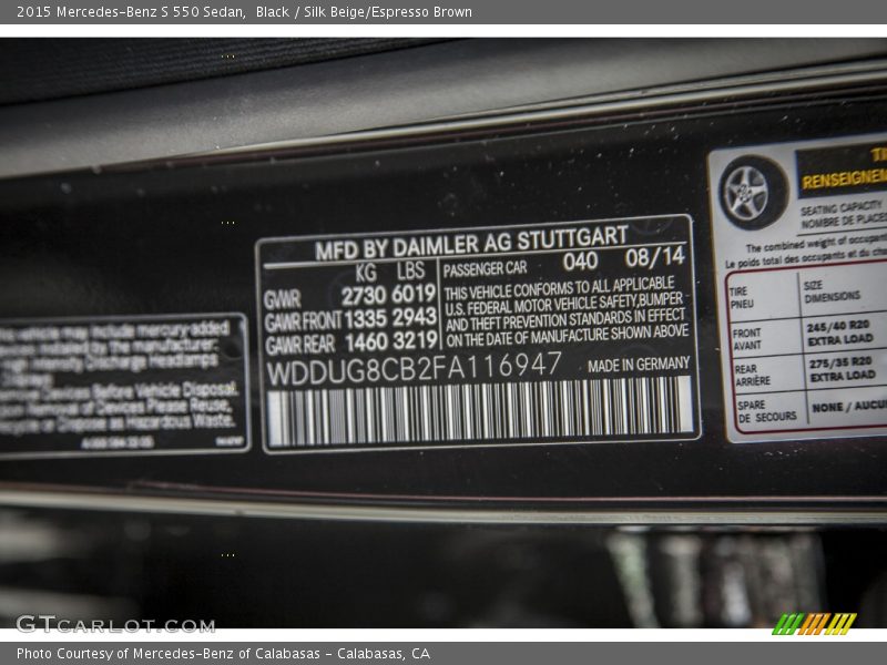 Black / Silk Beige/Espresso Brown 2015 Mercedes-Benz S 550 Sedan