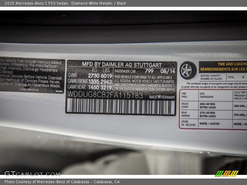 Diamond White Metallic / Black 2015 Mercedes-Benz S 550 Sedan