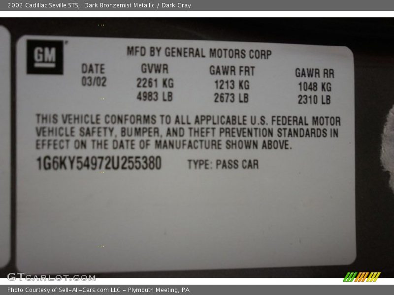 Dark Bronzemist Metallic / Dark Gray 2002 Cadillac Seville STS