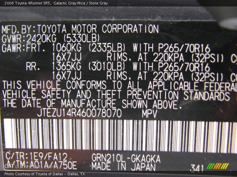 Galactic Gray Mica / Stone Gray 2006 Toyota 4Runner SR5