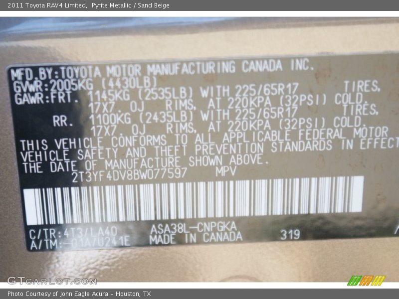 Pyrite Metallic / Sand Beige 2011 Toyota RAV4 Limited