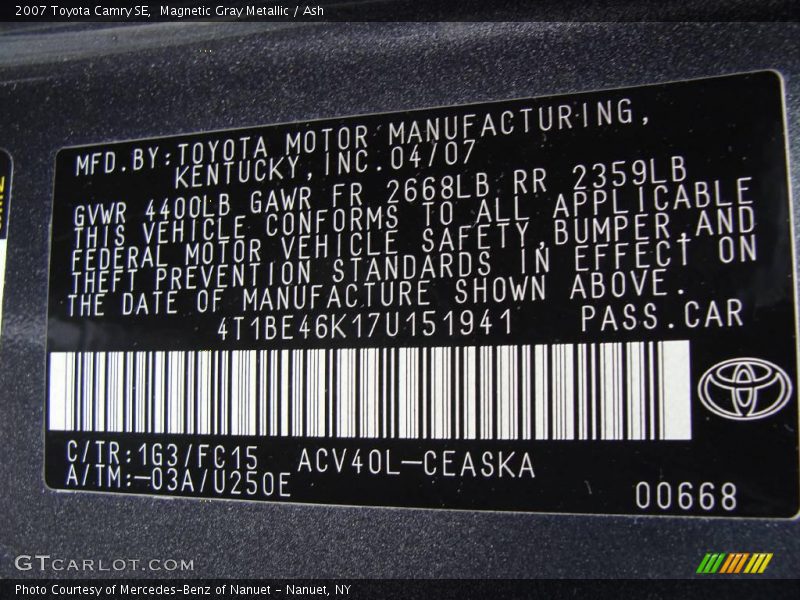 Magnetic Gray Metallic / Ash 2007 Toyota Camry SE