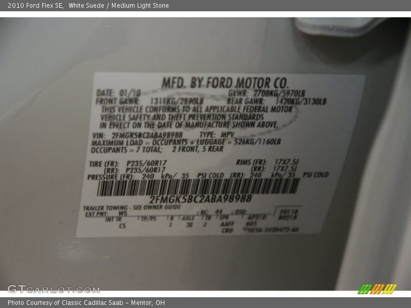 White Suede / Medium Light Stone 2010 Ford Flex SE