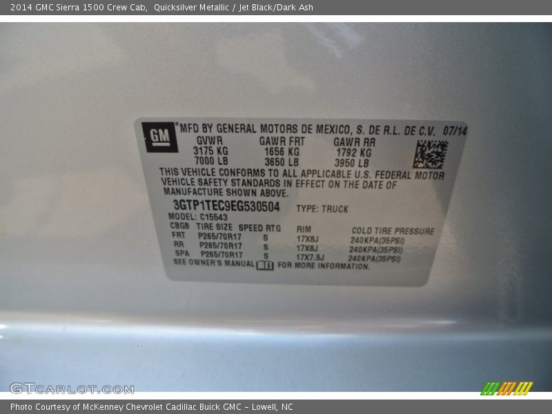 Quicksilver Metallic / Jet Black/Dark Ash 2014 GMC Sierra 1500 Crew Cab