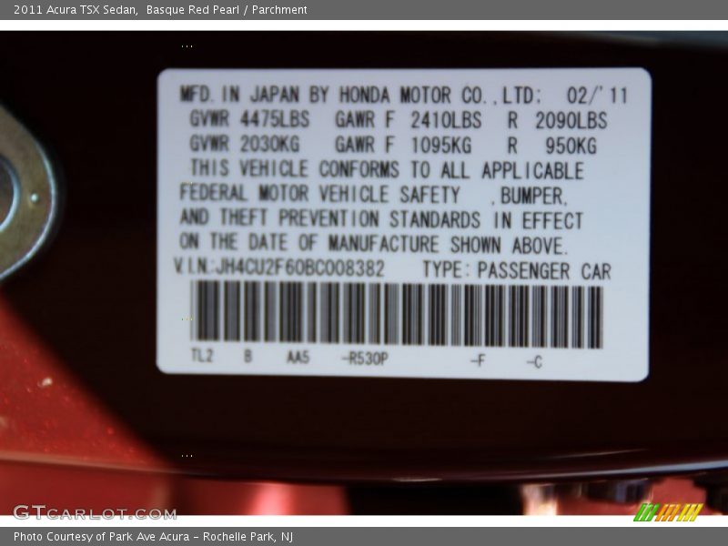 Basque Red Pearl / Parchment 2011 Acura TSX Sedan