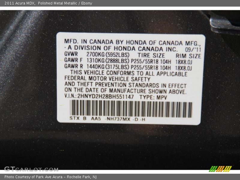 Polished Metal Metallic / Ebony 2011 Acura MDX