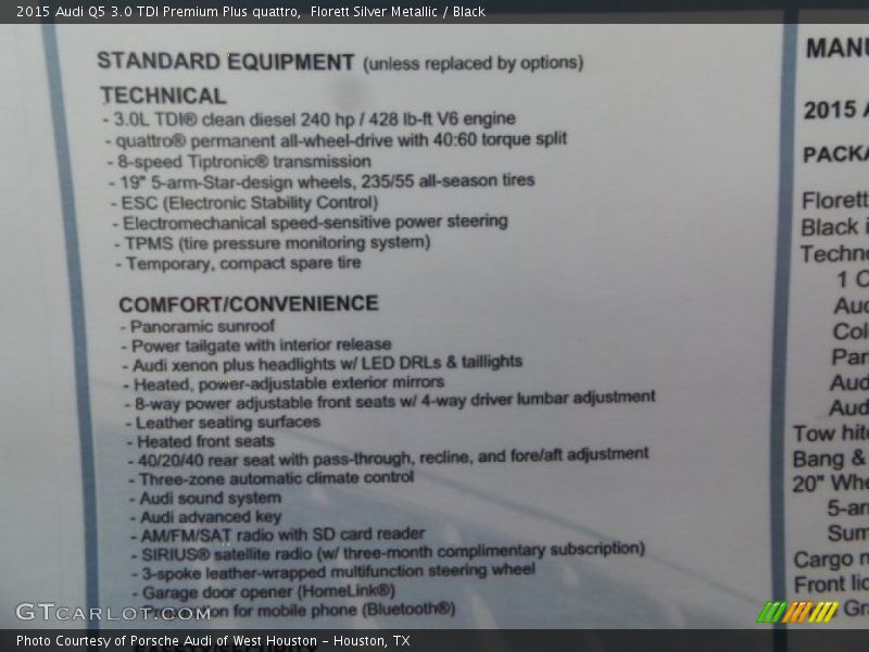 Florett Silver Metallic / Black 2015 Audi Q5 3.0 TDI Premium Plus quattro