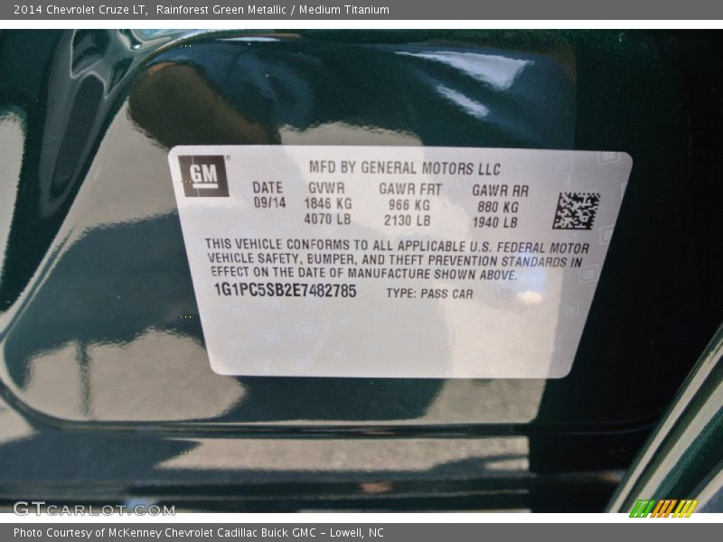 Rainforest Green Metallic / Medium Titanium 2014 Chevrolet Cruze LT