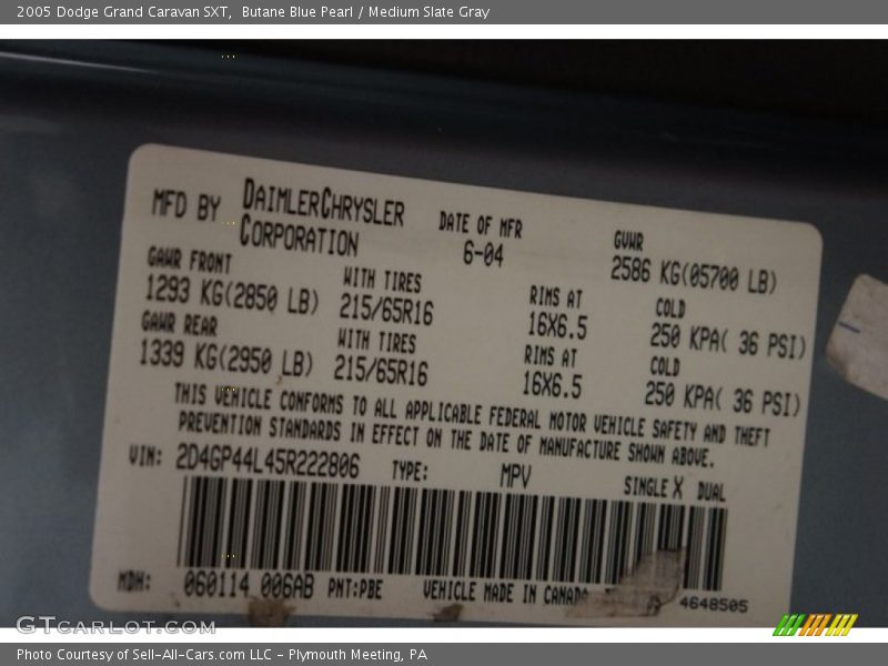 Butane Blue Pearl / Medium Slate Gray 2005 Dodge Grand Caravan SXT