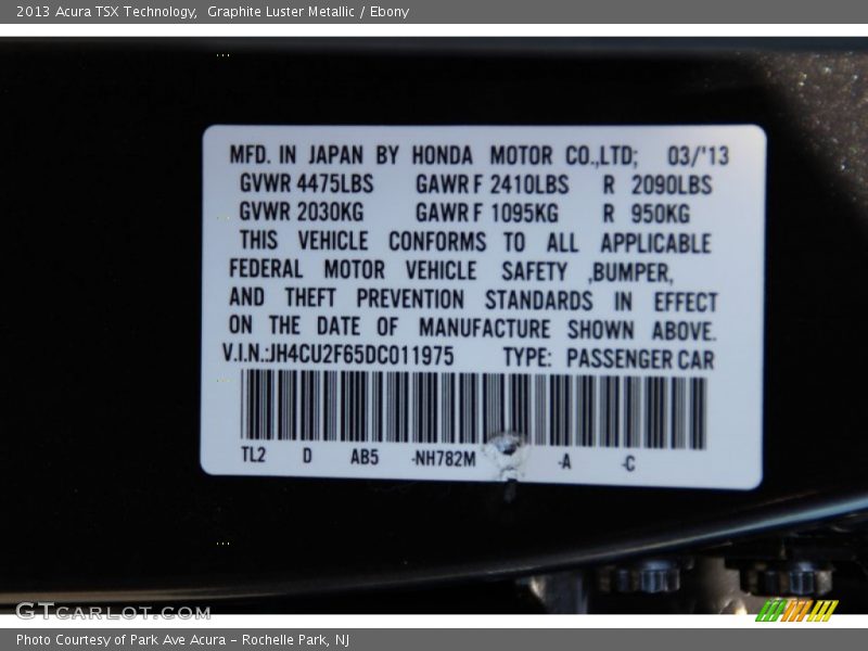 Graphite Luster Metallic / Ebony 2013 Acura TSX Technology