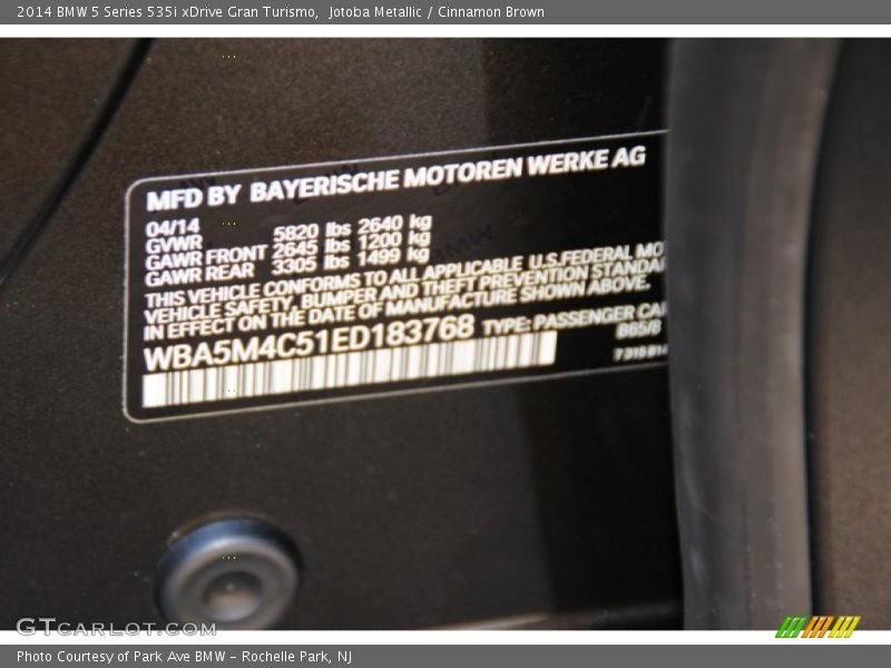 2014 5 Series 535i xDrive Gran Turismo Jotoba Metallic Color Code B65