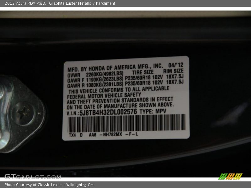 Graphite Luster Metallic / Parchment 2013 Acura RDX AWD