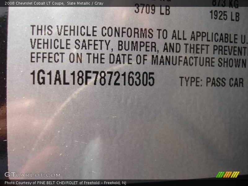 Slate Metallic / Gray 2008 Chevrolet Cobalt LT Coupe