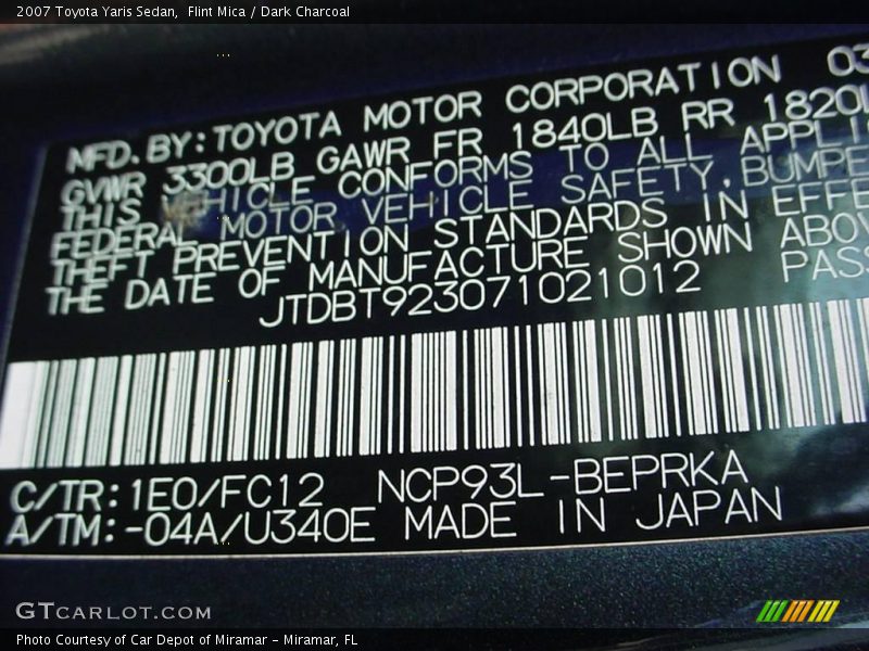 Flint Mica / Dark Charcoal 2007 Toyota Yaris Sedan