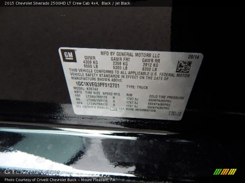 Black / Jet Black 2015 Chevrolet Silverado 2500HD LT Crew Cab 4x4