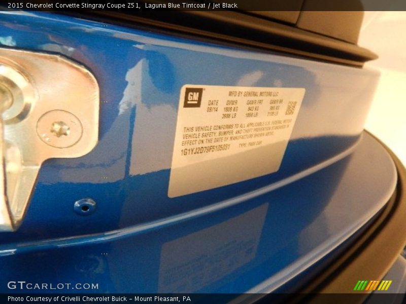 Laguna Blue Tintcoat / Jet Black 2015 Chevrolet Corvette Stingray Coupe Z51