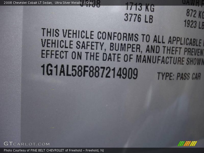 Ultra Silver Metallic / Gray 2008 Chevrolet Cobalt LT Sedan