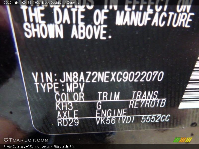 Black Obsidian / Graphite 2012 Infiniti QX 56 4WD