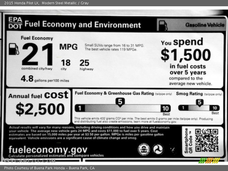 Modern Steel Metallic / Gray 2015 Honda Pilot LX