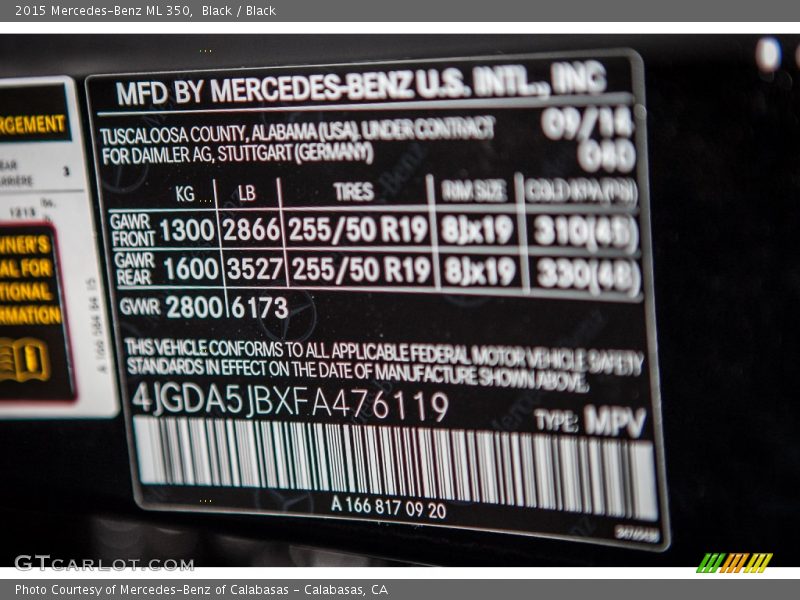 Black / Black 2015 Mercedes-Benz ML 350