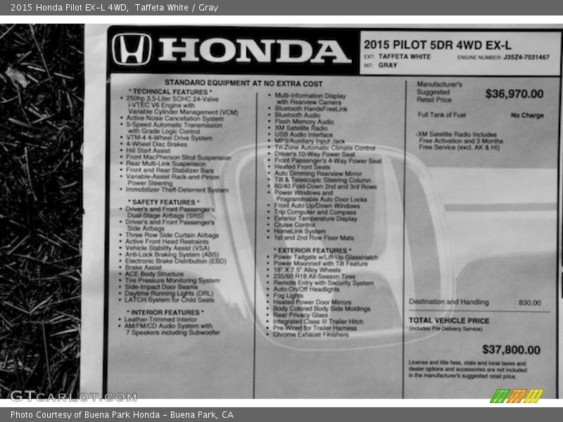 Taffeta White / Gray 2015 Honda Pilot EX-L 4WD
