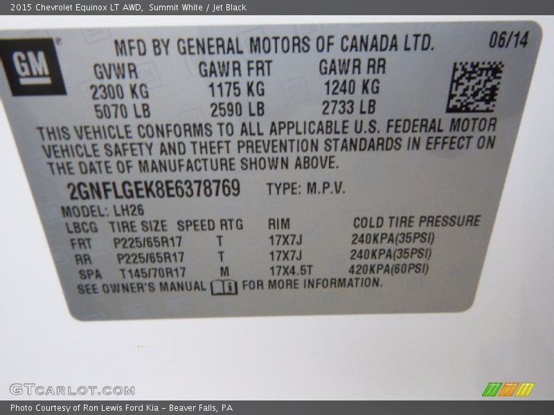 Summit White / Jet Black 2015 Chevrolet Equinox LT AWD