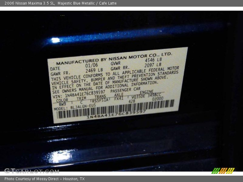 Majestic Blue Metallic / Cafe Latte 2006 Nissan Maxima 3.5 SL