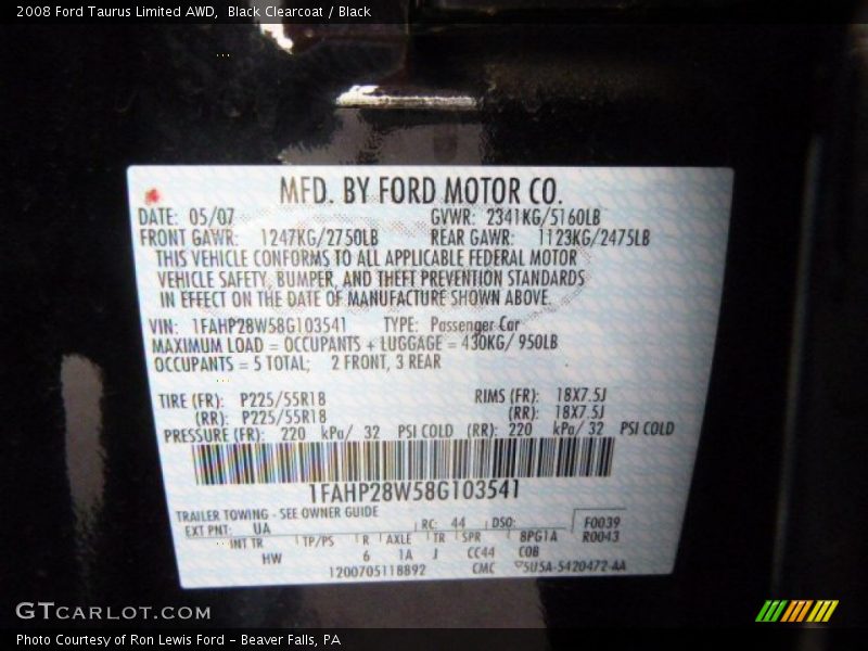 Black Clearcoat / Black 2008 Ford Taurus Limited AWD
