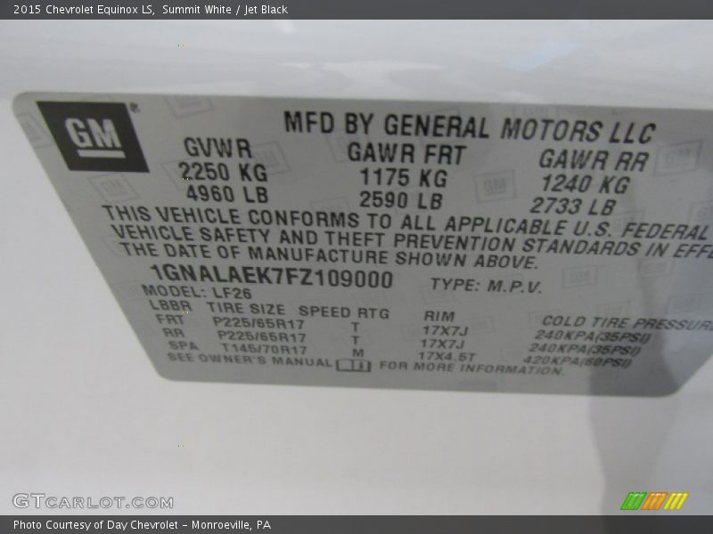 Summit White / Jet Black 2015 Chevrolet Equinox LS