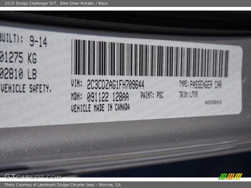 2015 Challenger SXT Billet Silver Metallic Color Code PSC