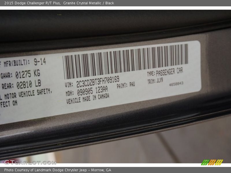 Granite Crystal Metallic / Black 2015 Dodge Challenger R/T Plus